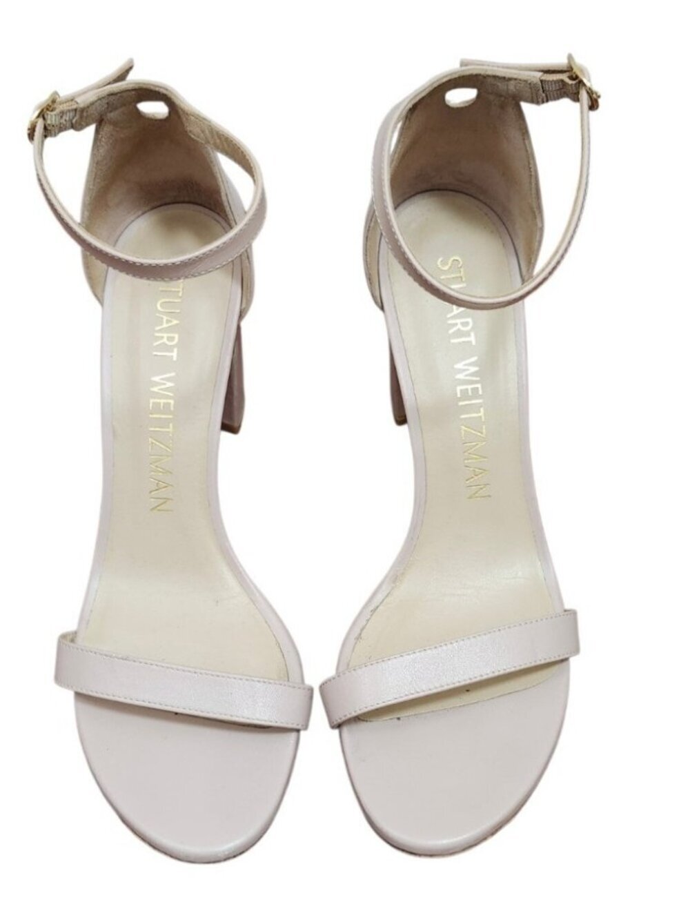 Stuart Weitzman NearlyNude Ankle Strap Sandals 8.5 Blush Pink Leather Block Hees - Picture 2 of 16